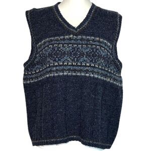 Vintage St Johns Bay Wool Sweater Vest Fair Isle Womens Large Y2k Nordic Blue